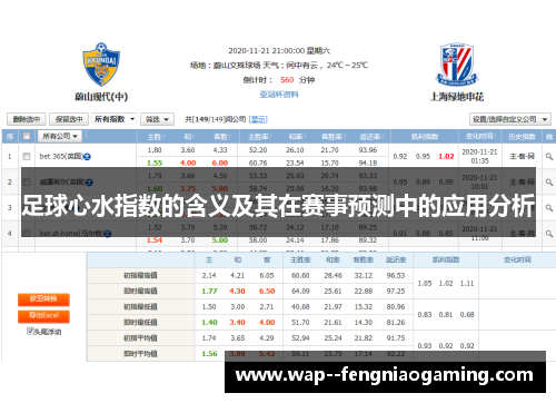 足球心水指数的含义及其在赛事预测中的应用分析