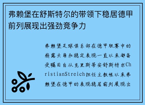 弗赖堡在舒斯特尔的带领下稳居德甲前列展现出强劲竞争力